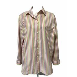 FOXCROFT Shirt Womens Size 16 Button Up Blouse Top Striped Long Sleeve Pink